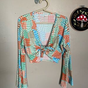 Checkered Earthbound cropped tie top